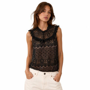 Byer California Black Lace Mesh Sleeveless Blouse Top Size S Gothic Chic